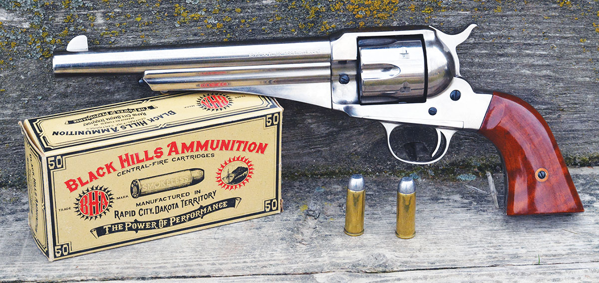The test gun is chambered in 45 Colt and sports a nickel finish with a  71⁄2-inch barrel.